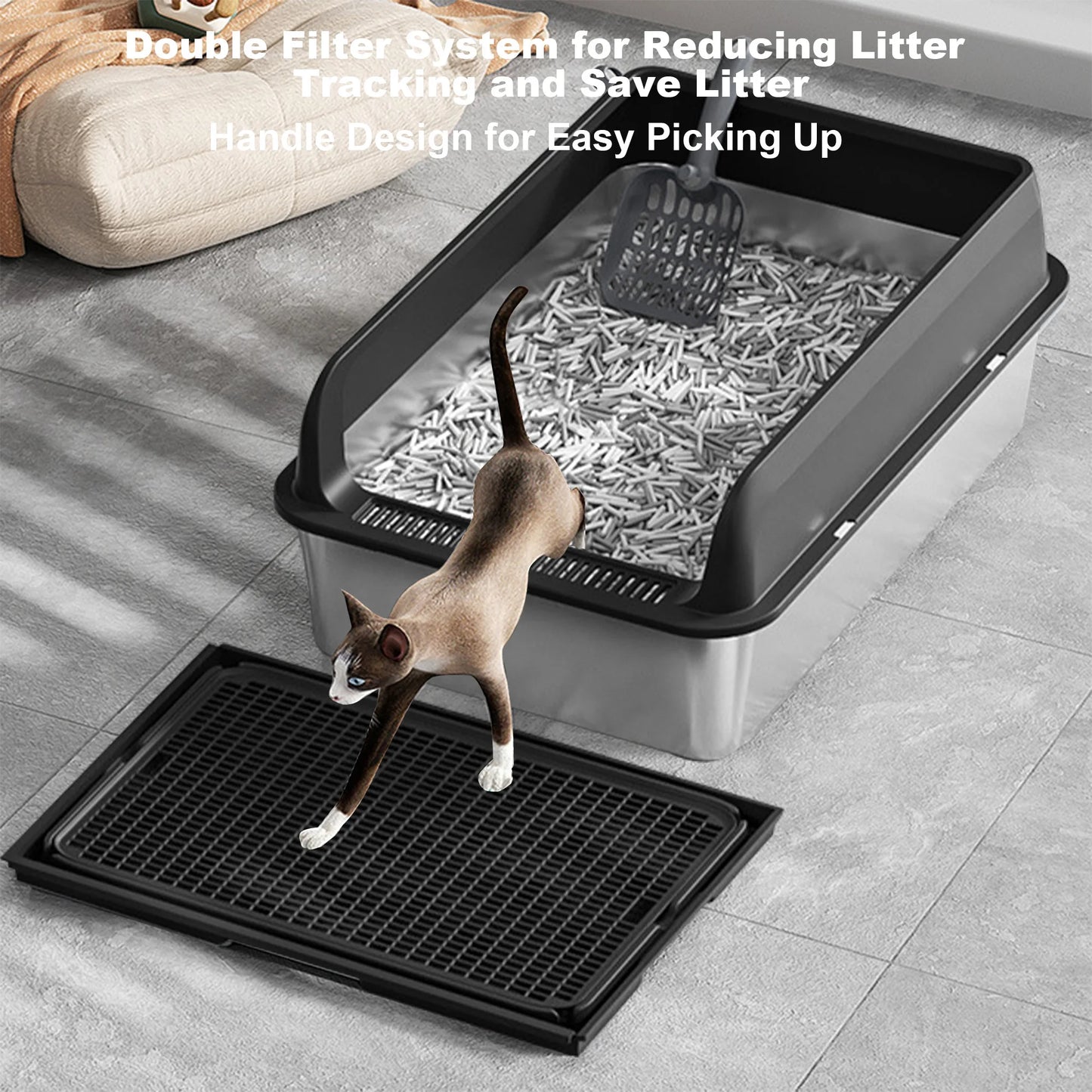 TWISTER.CK Stainless Steel Cat Litter Box With Lid And Scoop