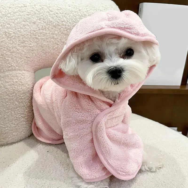 Pet Bathrobe Towel With Cap Soft Absorbent For Dogs