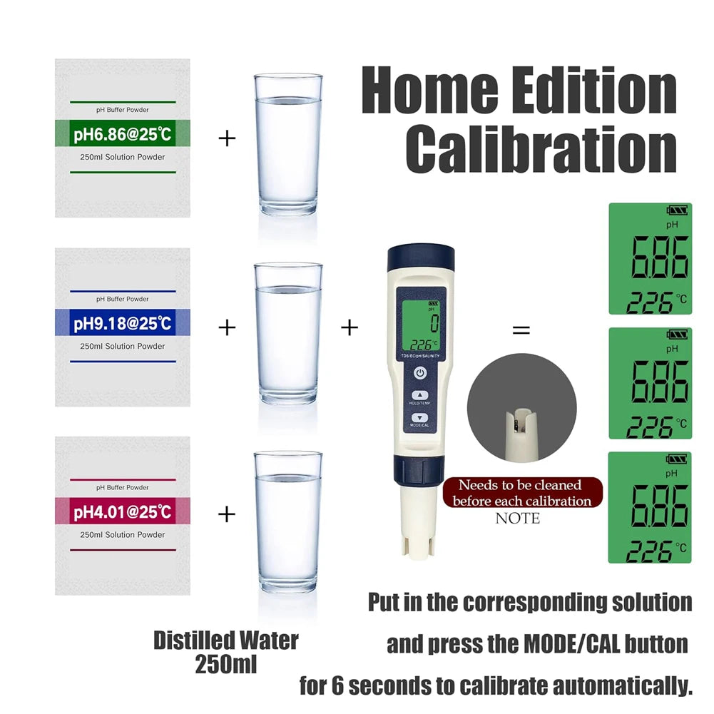 5 In 1 Digital TDS EC PH Salinity Temperature Meter