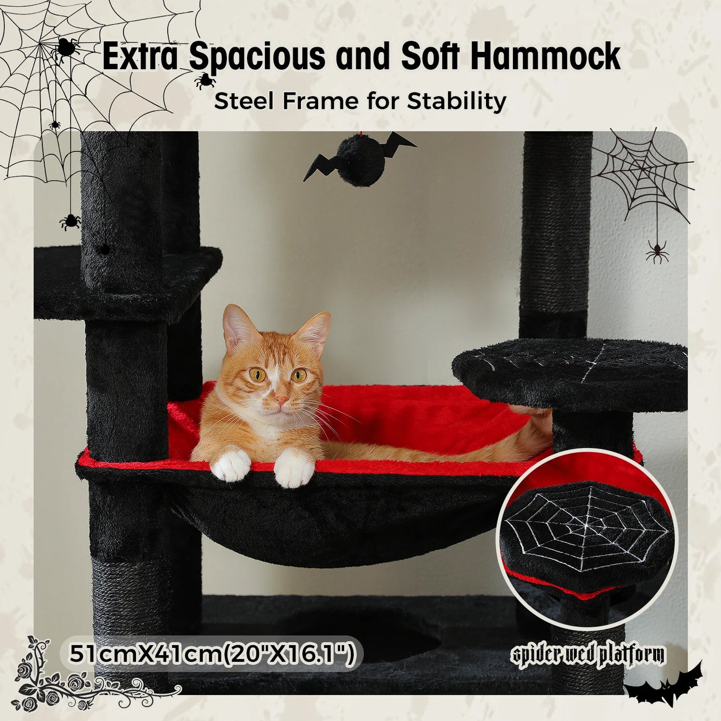 PEQULTI Multi Level Cat Tree Tower Scratching Posts Hammock Condo