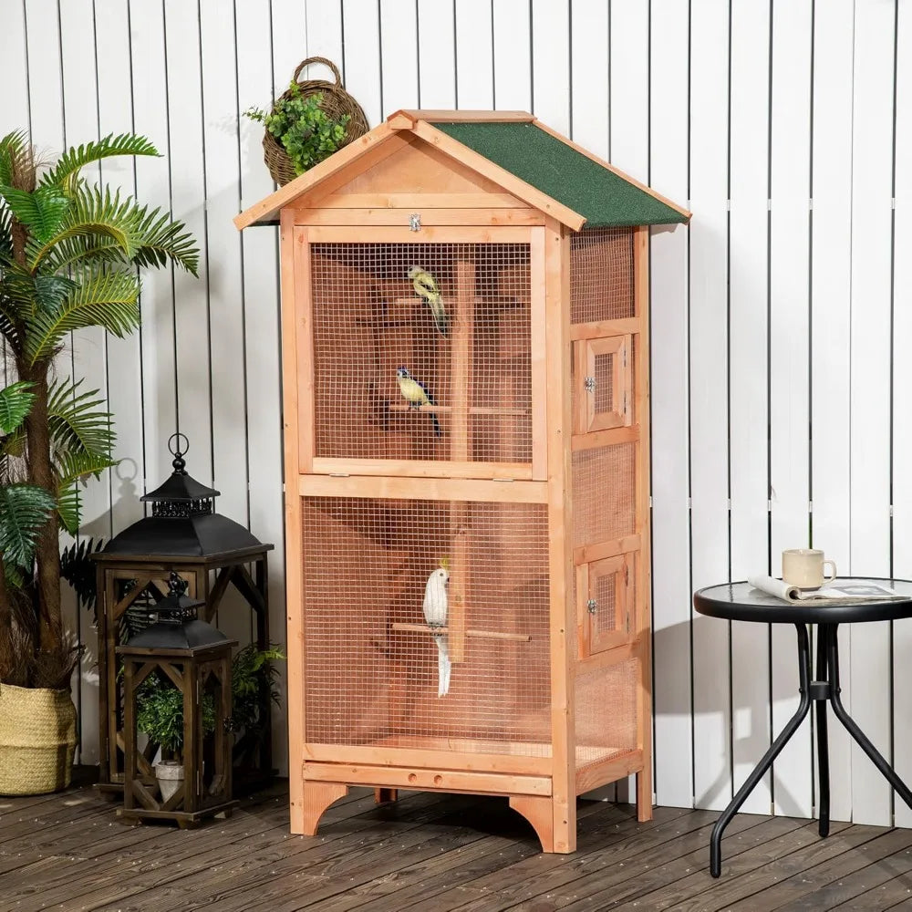 Wooden Outdoor Bird Cage For Finches And Parakeets With Tray