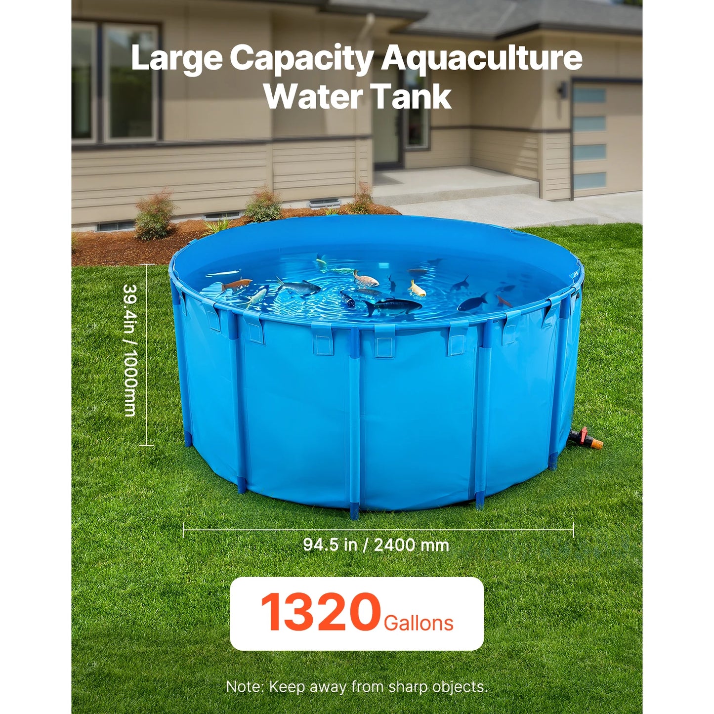 Canvas Fish Pond Foldable PVC Koi Tank With Stable Frame Drain Valve