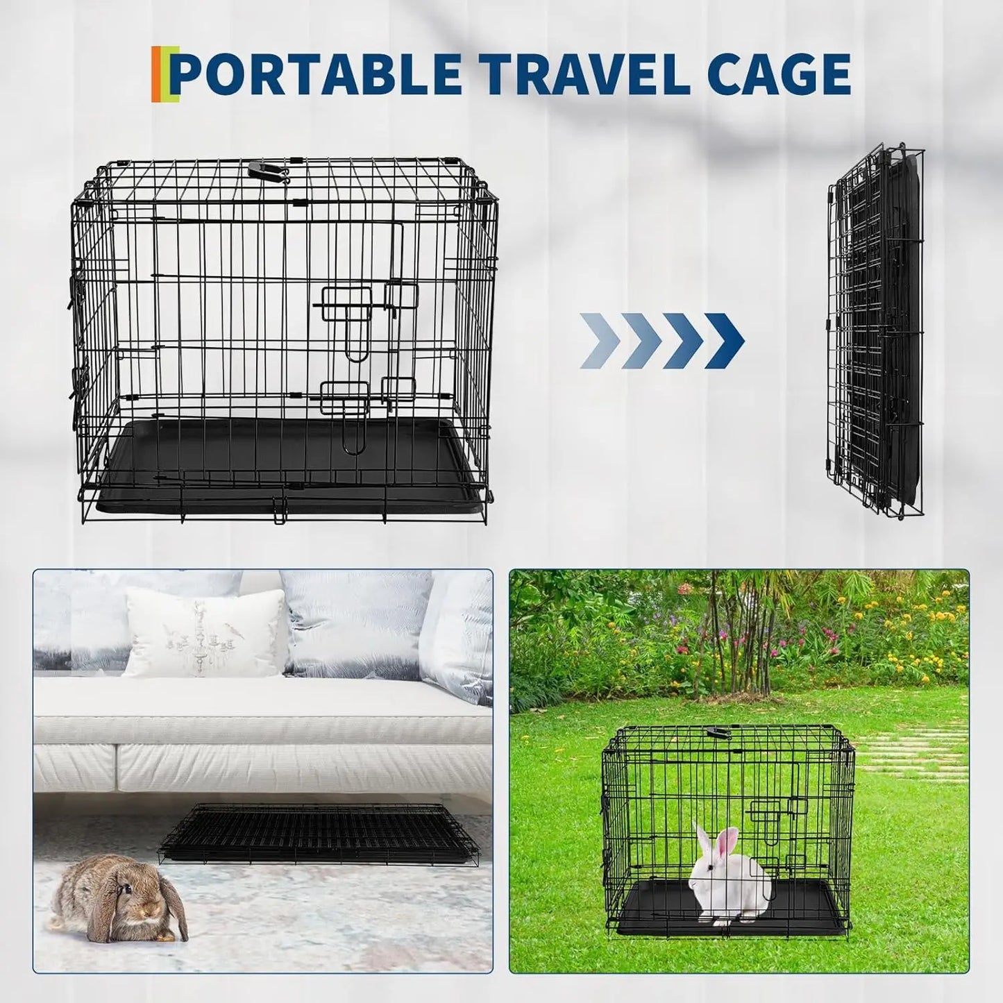 HiMISSCN Folding Metal Pet Cage For Dogs Cats Rabbits Chinchilla