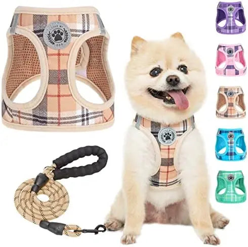 YTYIN Small Dog Harness Leash Set Reflective Plaid