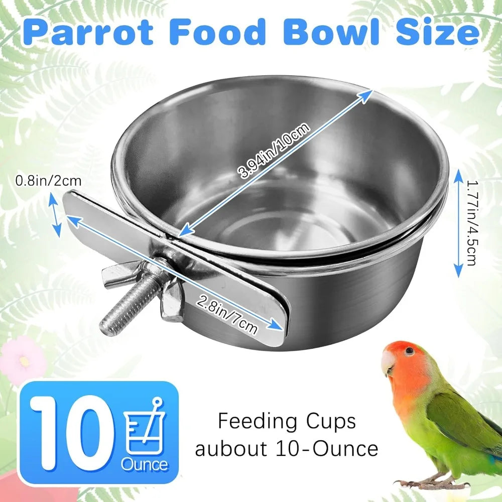 Bird Cage Feeder Cups 2Pack Parrot Water Bowl Holder Clamp