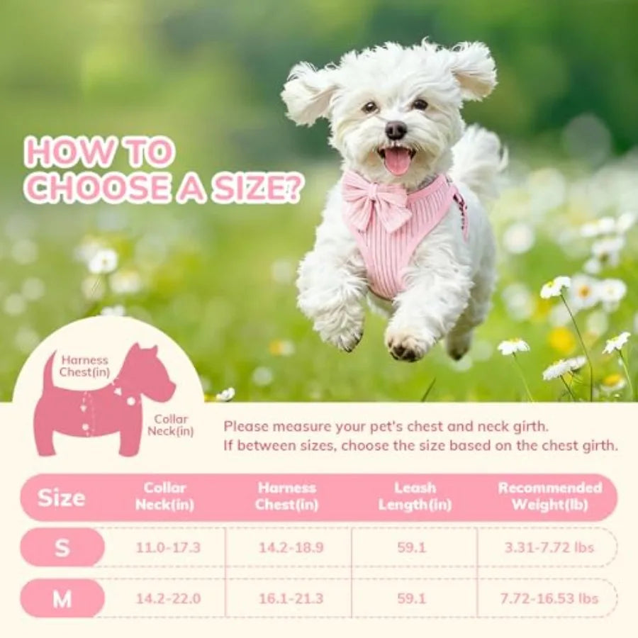 Dog Collar Harness And Leash Set No-Pull Breathable Cotton Bowtie