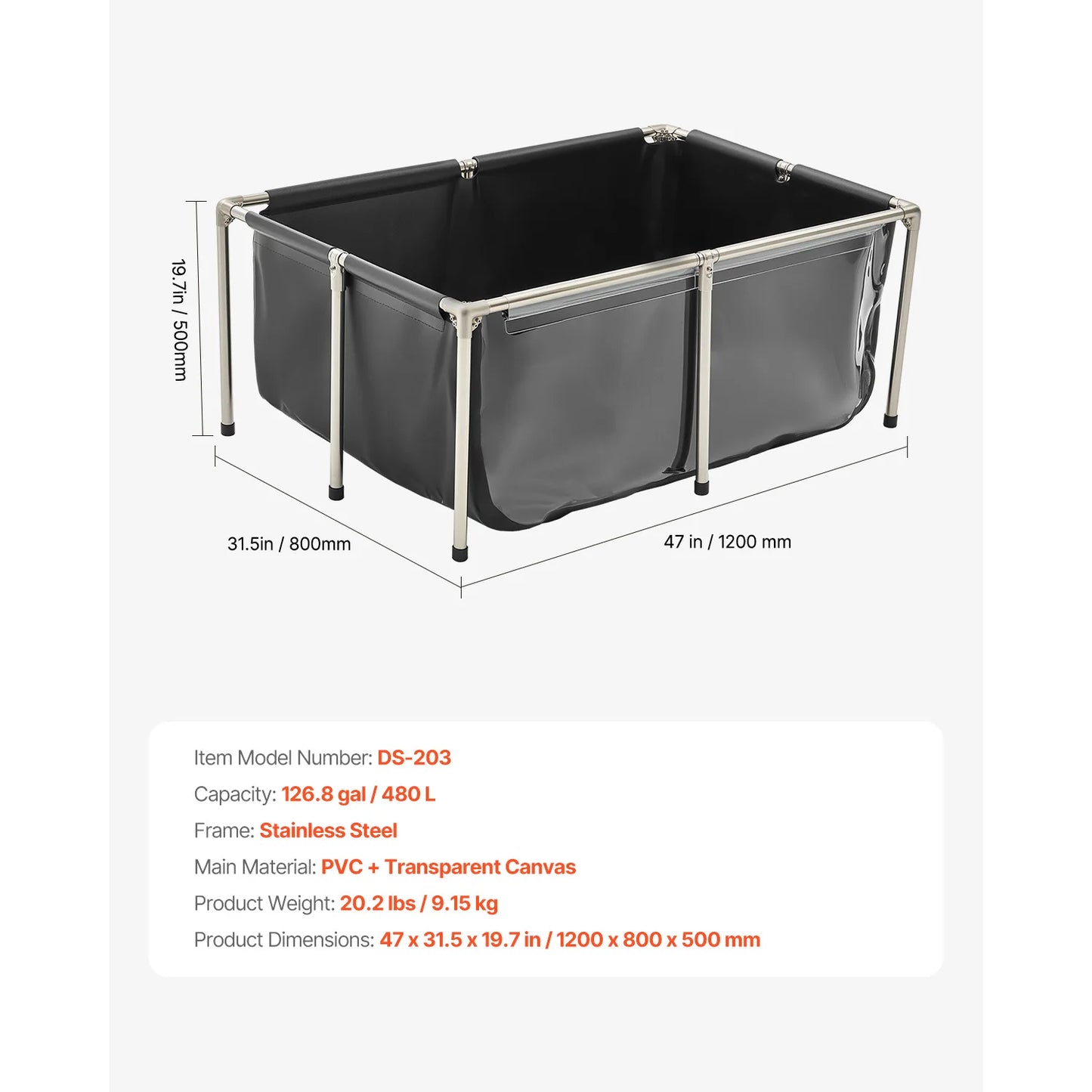 Canvas Fish Pond PVC Koi Tank With Clear Viewing Panel