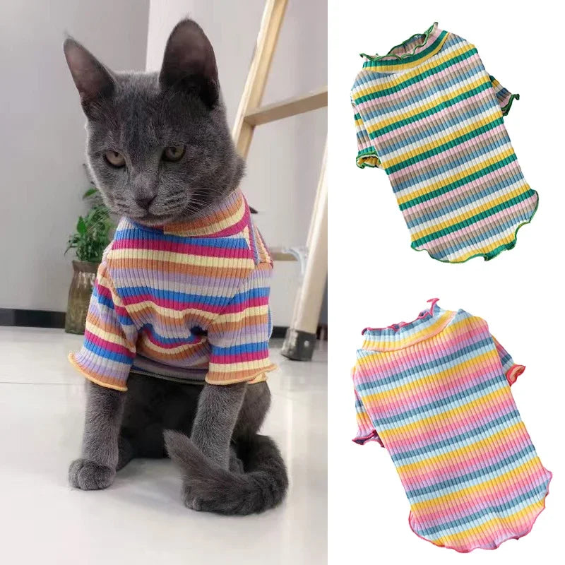 Striped Sphynx Cat Vest Shirt For Small Cats Pet Clothing