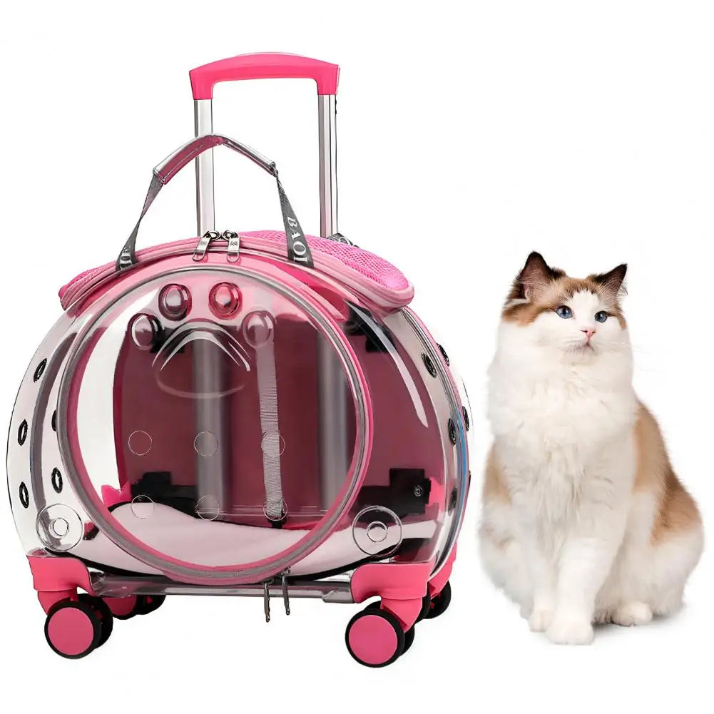Pet Trolley Case Transparent Cat Carrier Backpack Portable