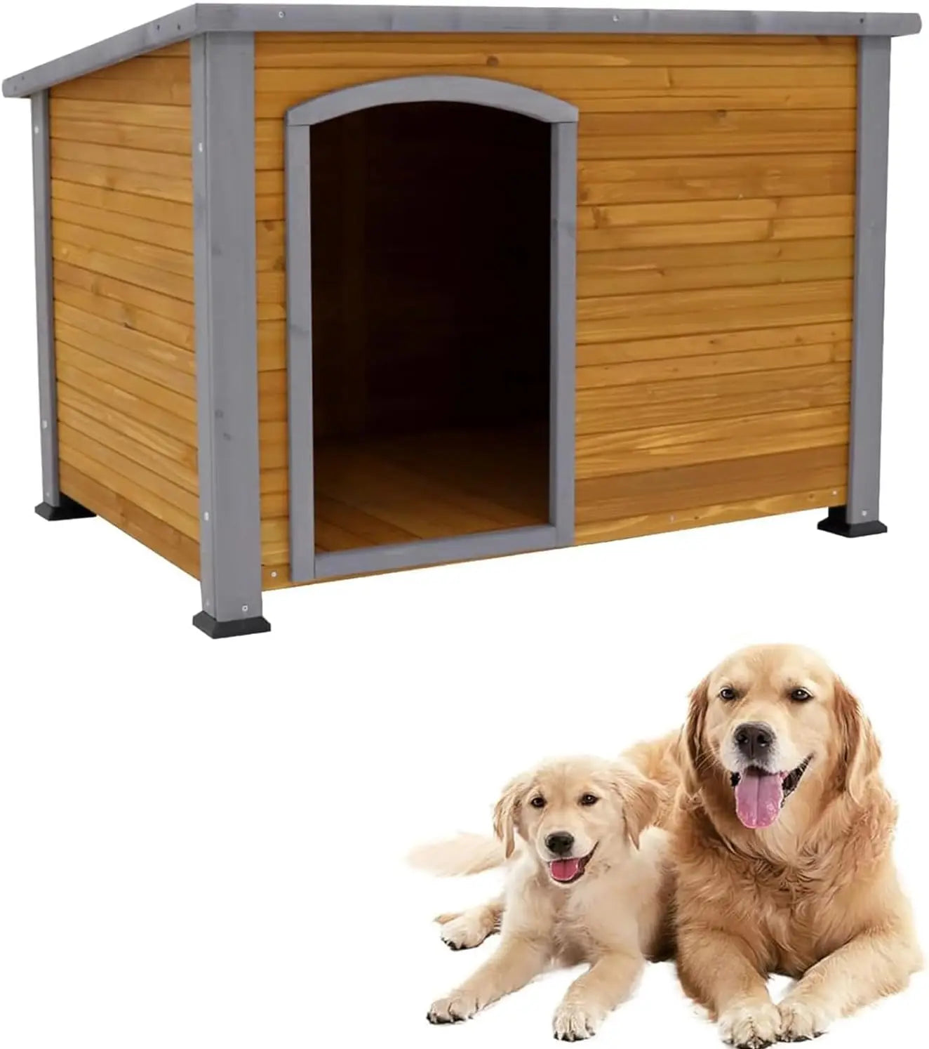 Outdoor Weatherproof Wooden Dog House Kennel for Large Dogs Indoor Outdoor Shelter