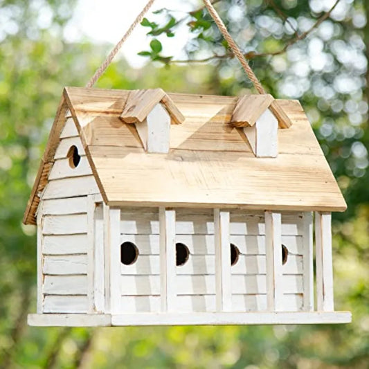 Wood Hanging Bird House Outdoor Rustic Cottage Painted Bird House