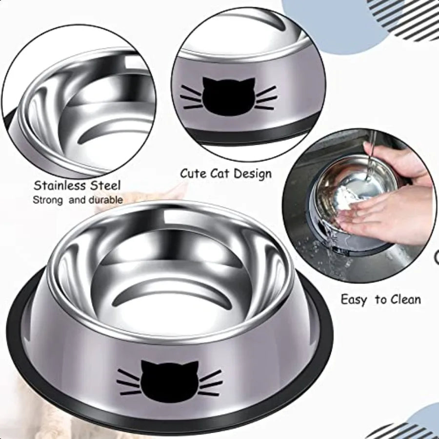 Hign-Concerned Stainless Steel Cat Bowls Non Slip With Removable Rubber Base
