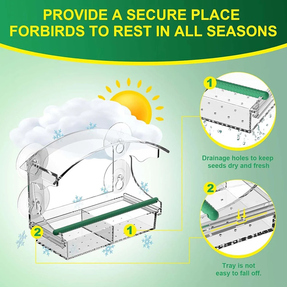 Shunmaii Window Bird Feeder Transparent Acrylic With 4 Suction Cups