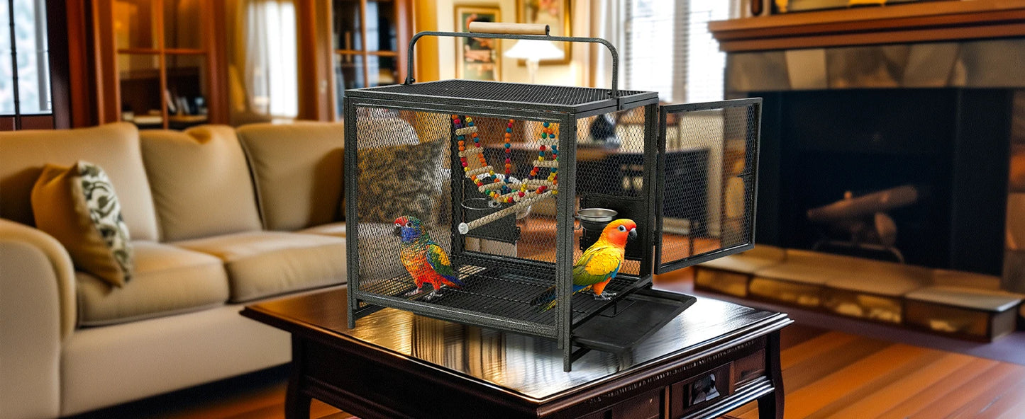 Heavy Duty Wrought Iron Travel Bird Cage With Wooden Perch