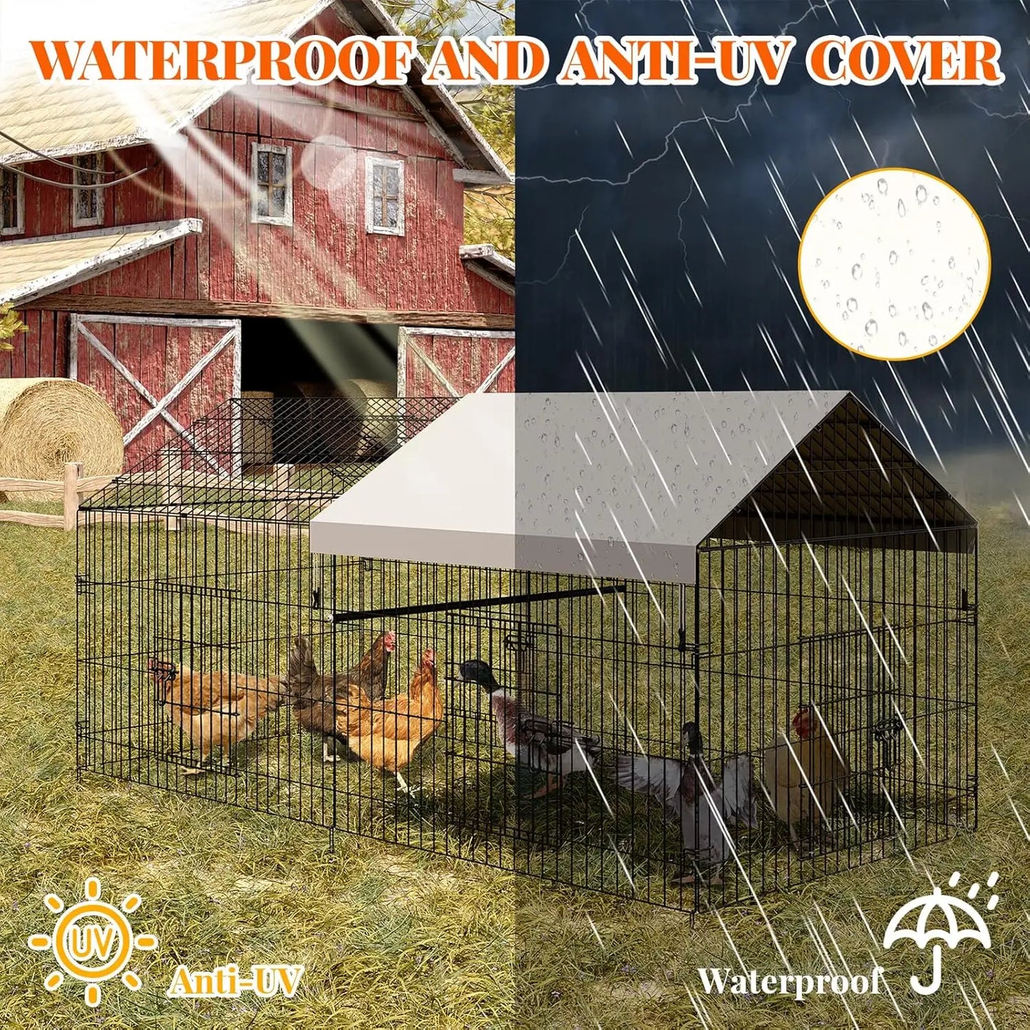 HiMISS Metal Chicken Coop Outdoor Poultry Cage For Backyard Farm