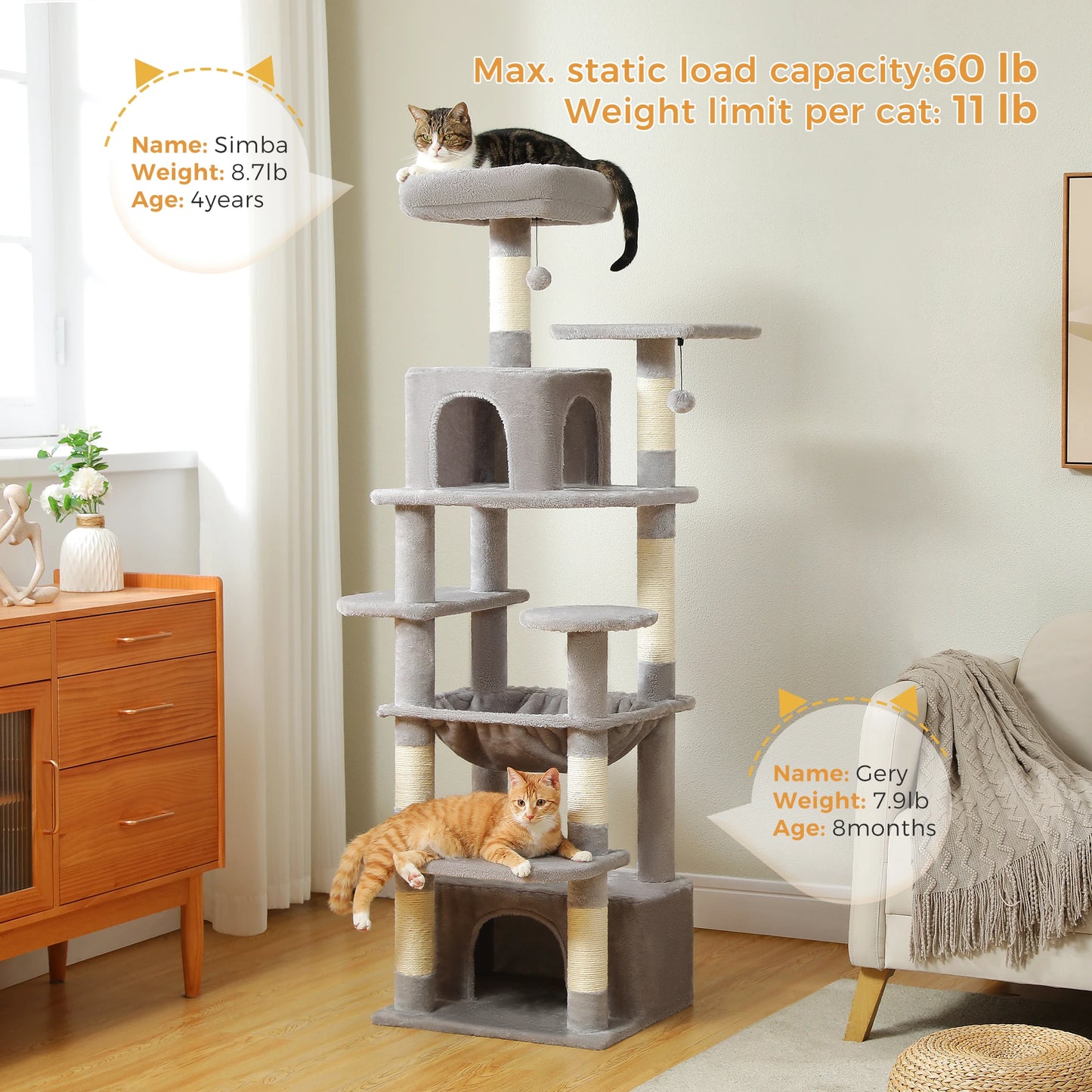 PEQULTICN Tall Cat Tree With Scratching Posts and Condos