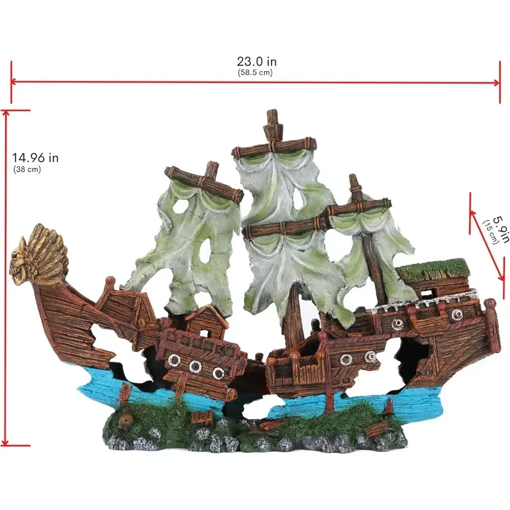 Customizable Shipwreck Aquarium Ornament With Sail Decoration For Tanks