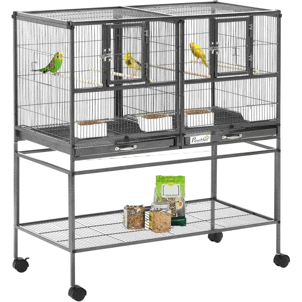 Divided Breeder Bird Cage With Rolling Stand And Removable Metal Tray