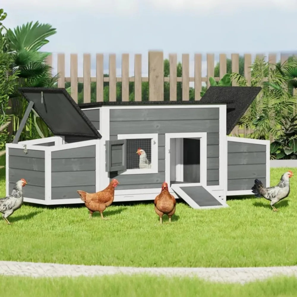 Solid Wood Chicken Coop For 4-6 Chickens Outdoor Run Pen