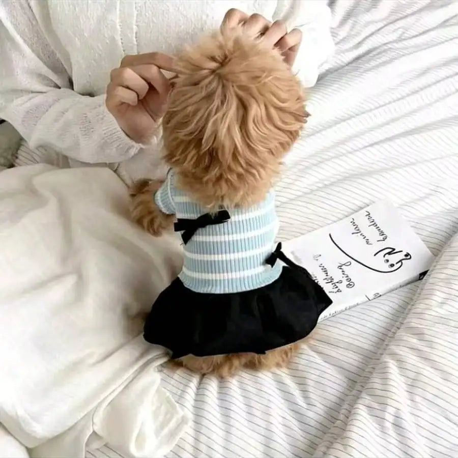 Dog Striped Casual Dress Lightweight Fabric For Spring Summer