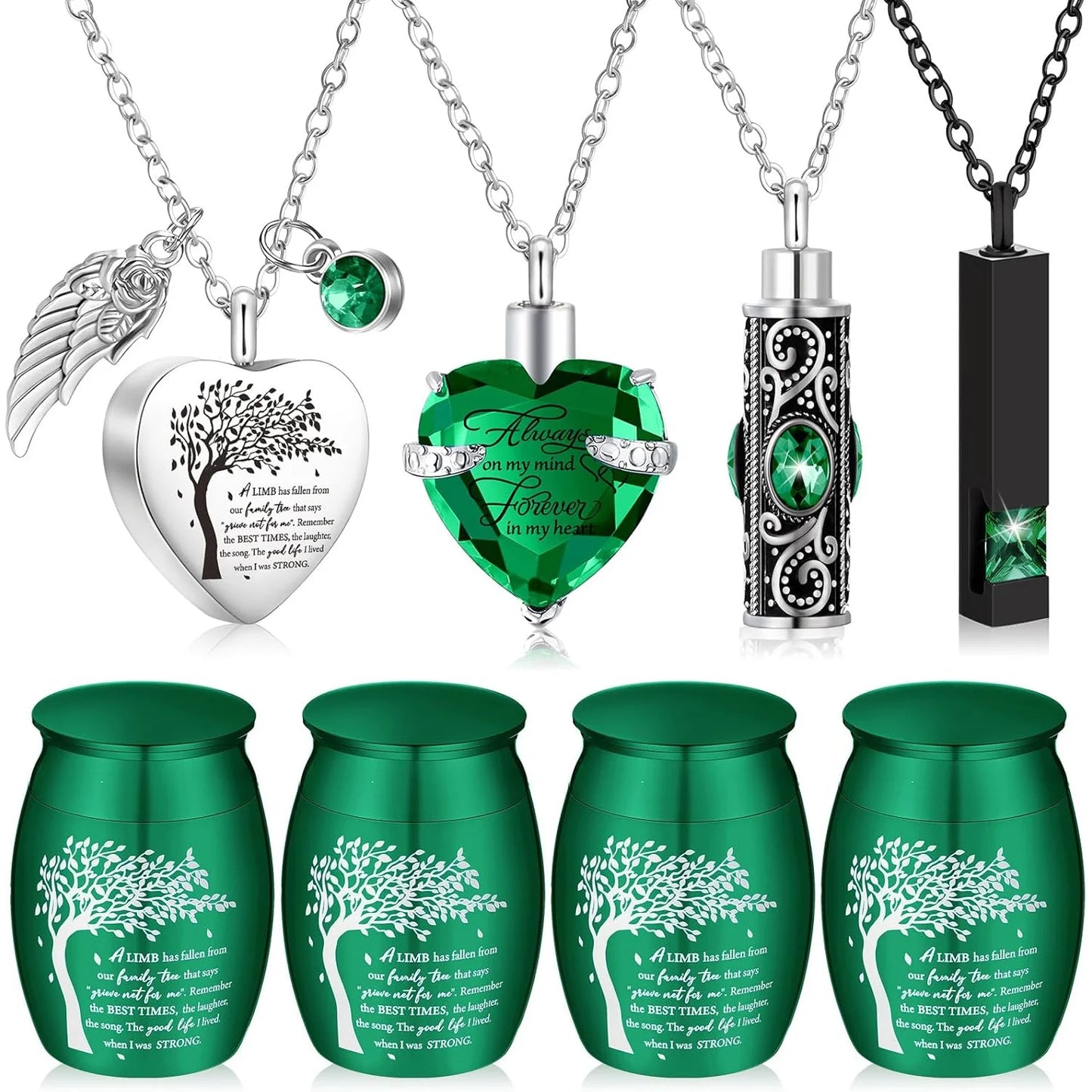 8Pcs Cremation Urns For Ashes Alloy Keepsake With Family Tree Heart Locket