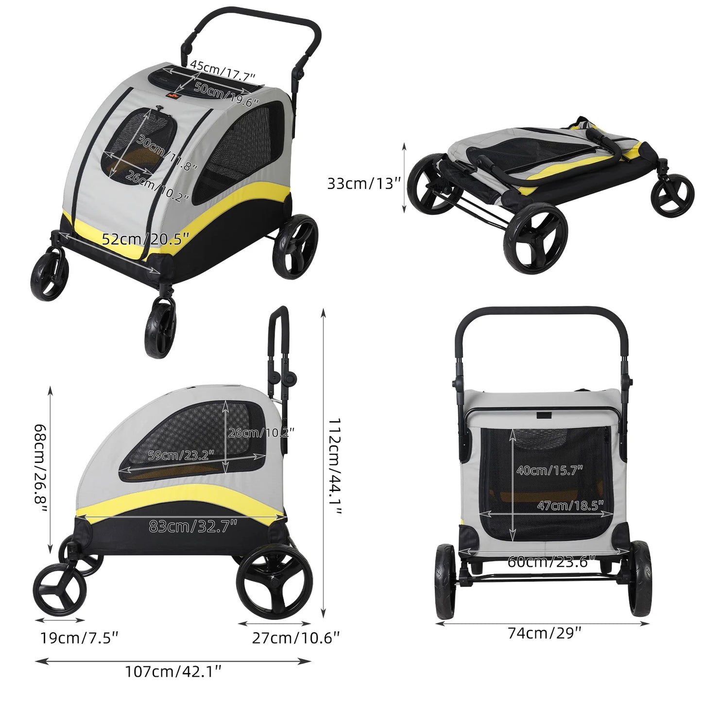 Dog Stroller Pet Jogger Wagon Foldable Travel Carrier