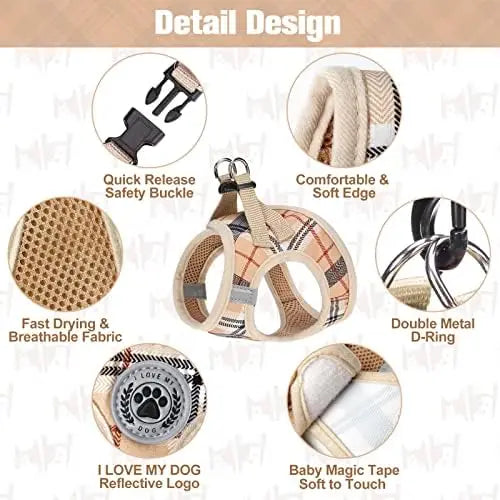 YTYIN Small Dog Harness Leash Set Reflective Plaid