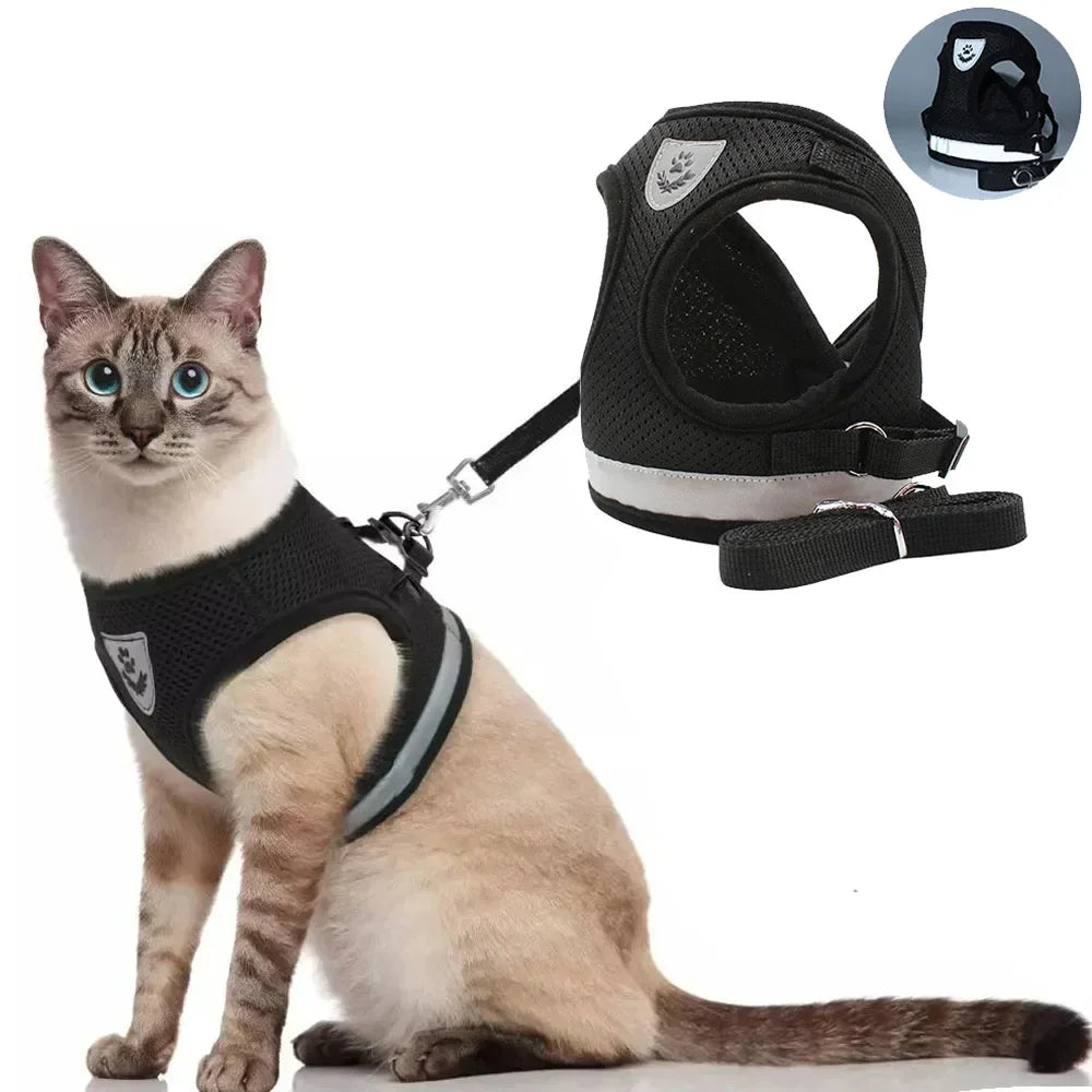 Cat Harness Leash Set Reflective Escape Proof Mesh Vest