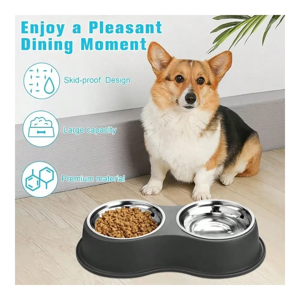 Double Dog Water And Food Bowl Stainless Steel Non Slip