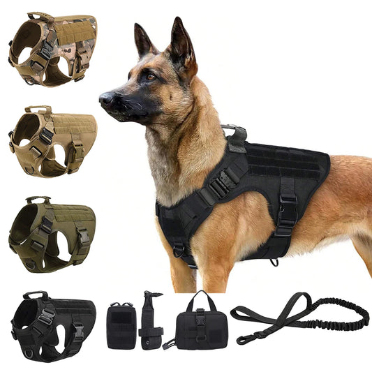 Nylon Tactical Dog Harness With Molle Pouches For Medium To Large Dogs