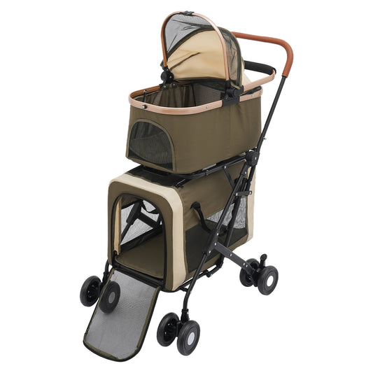 Two-Tier Foldable Pet Stroller for Dogs and Cats 77 Lbs