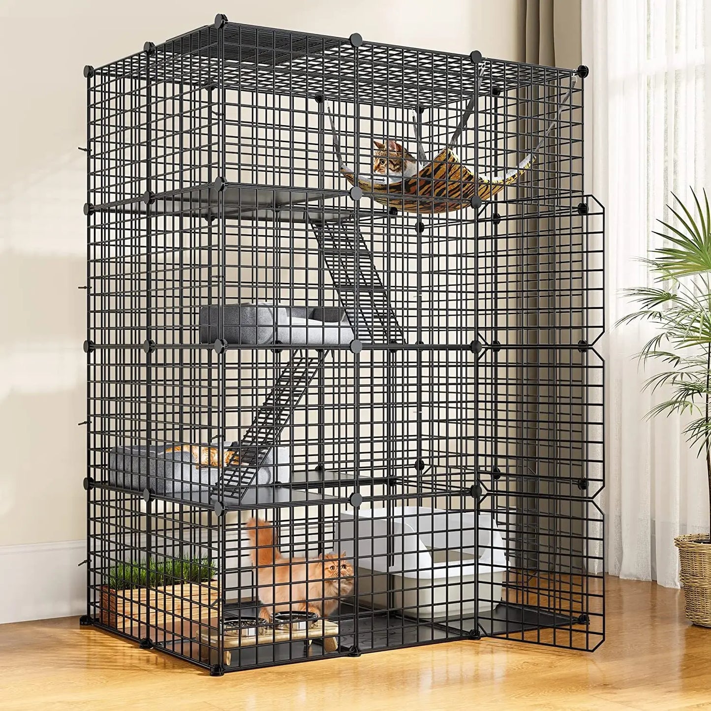 Cat Cage Enclosure Metal Wire Kennel DIY Playpen Catio Hammock