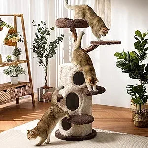 MKDK Natural Wood Cat Tree Multi Level Scratching Post