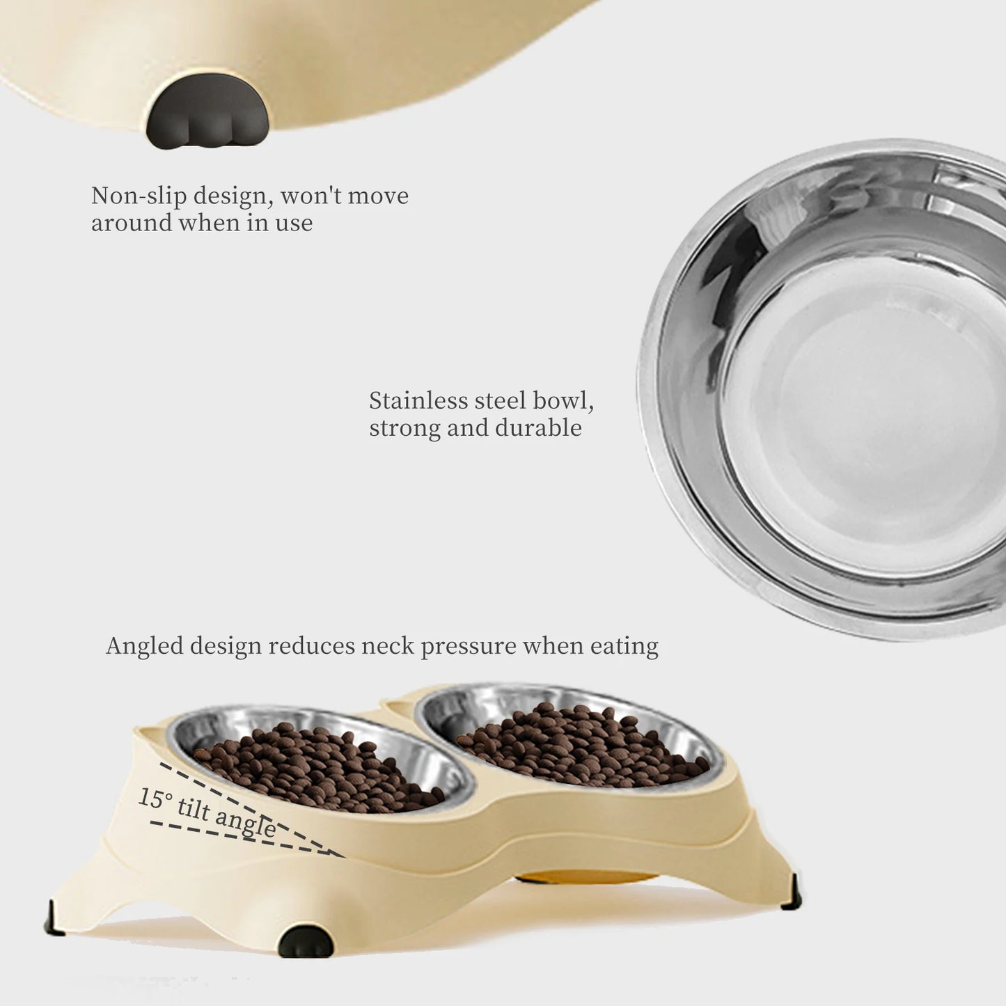 Non Slip Stainless Steel Pet Food Bowl With Detachable Bowls
