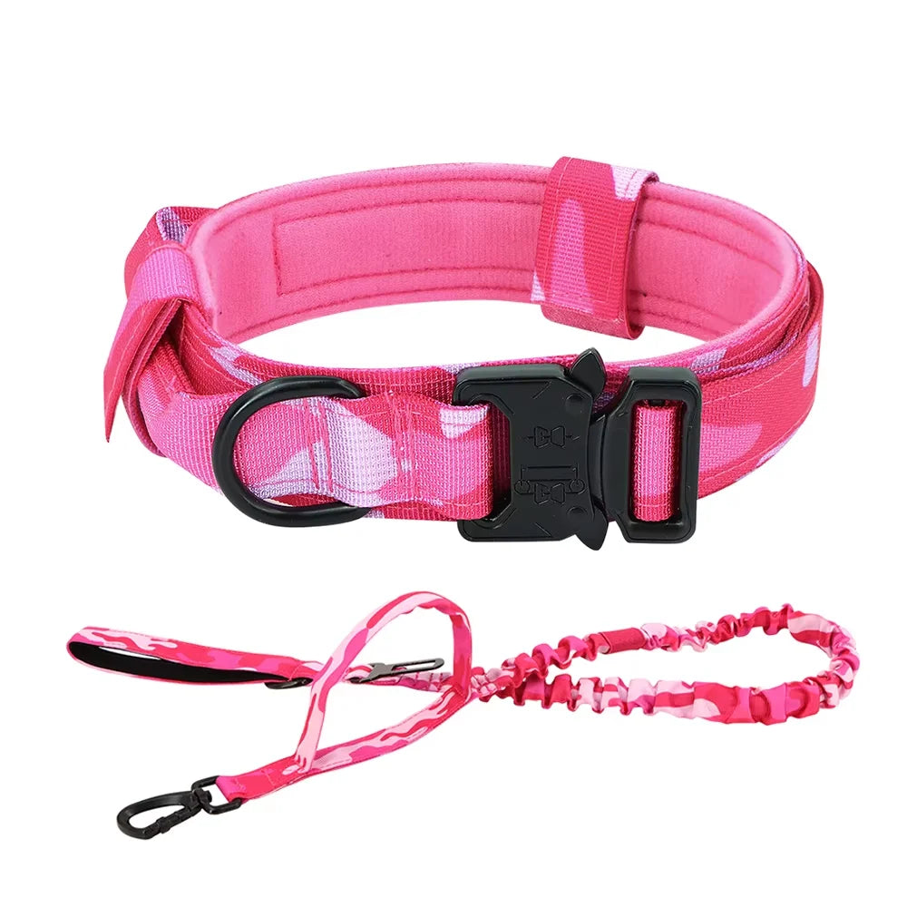 Adjustable Tactical Dog Collar And Leash Set Training Control Handle