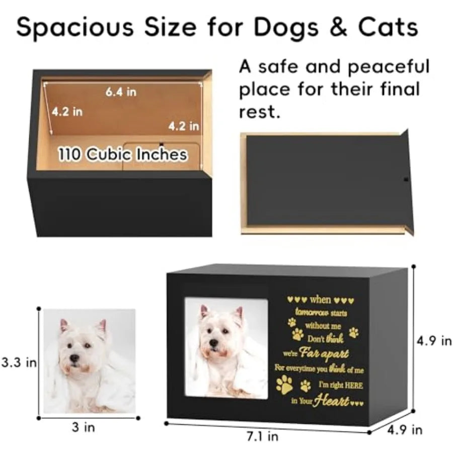 Pet Memorial Wooden Urn With Photo Frame For Dogs And Cats