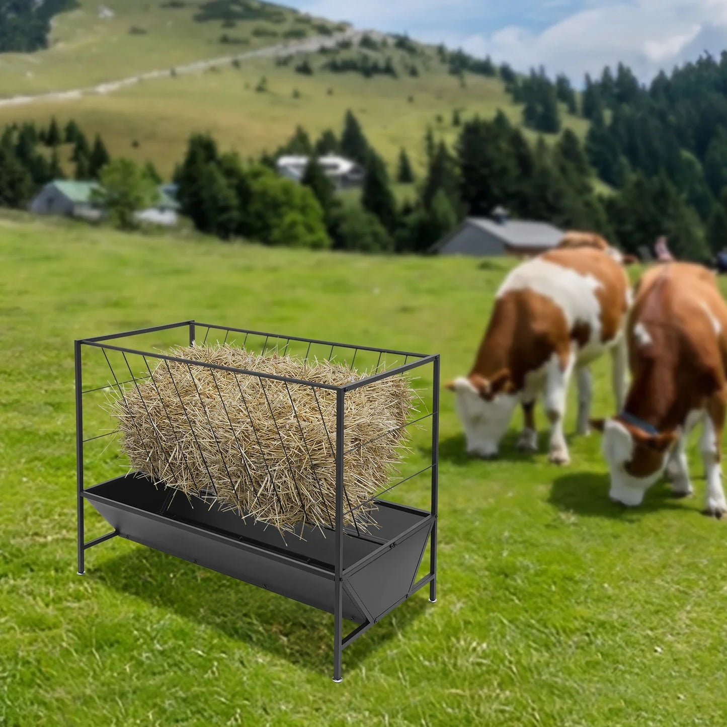Feed Pan Pasture Hay Feeder Heavy Duty 2-in-1 Livestock