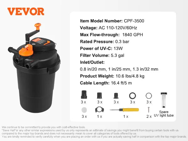 SucceBuy BioPressure Pond Filter For Up To 3200 Gallons