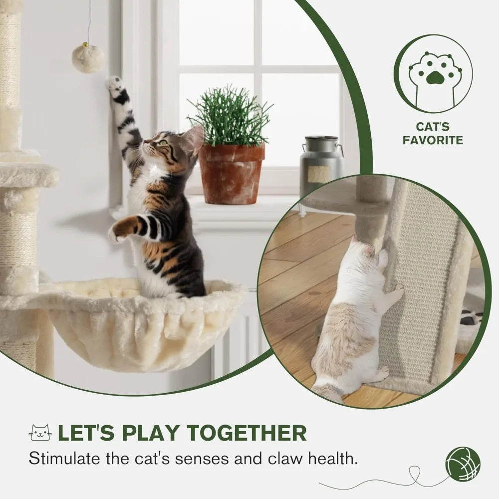 DAFIFY Large Cat Tree With Condo And Plush Perches Indoors