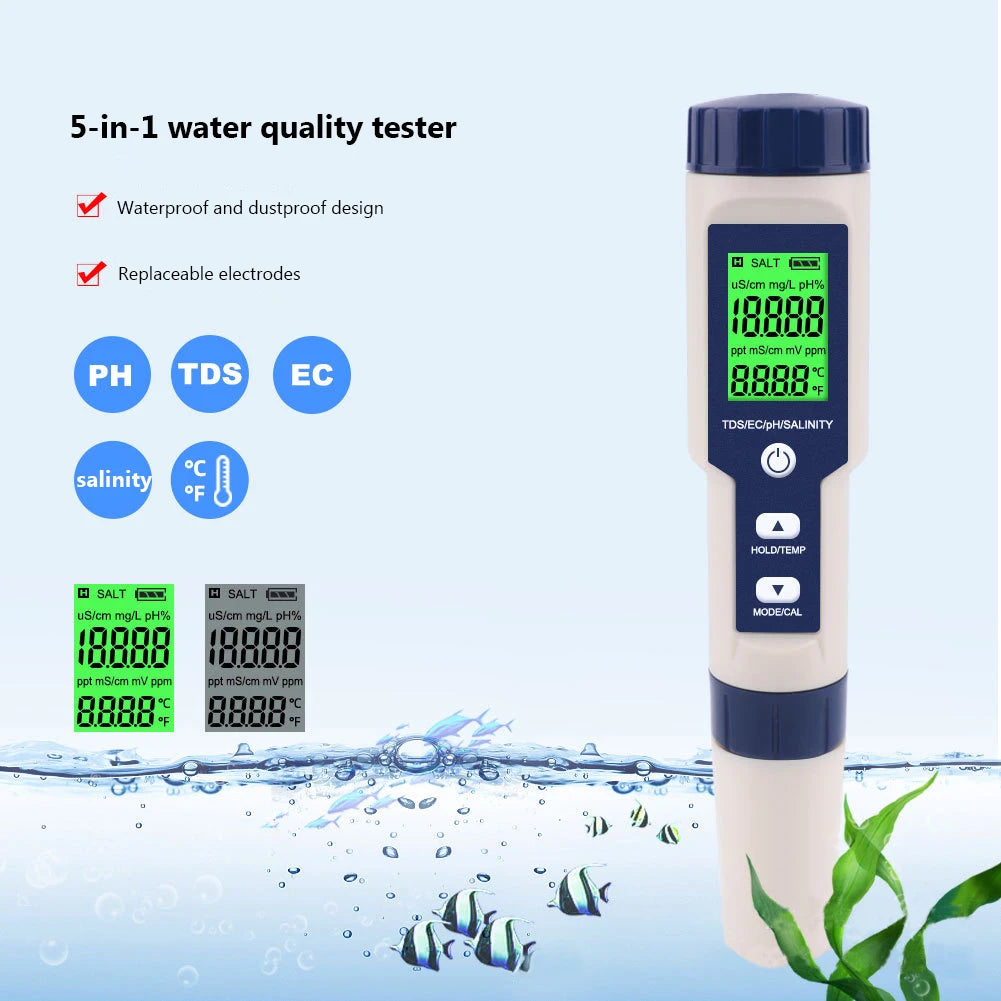 5 In 1 Digital TDS EC PH Salinity Temperature Meter