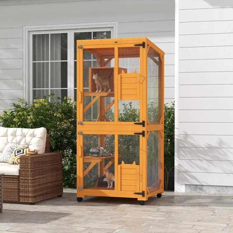 Wooden Catio With Asphalt Roof For Indoor Outdoor Cats