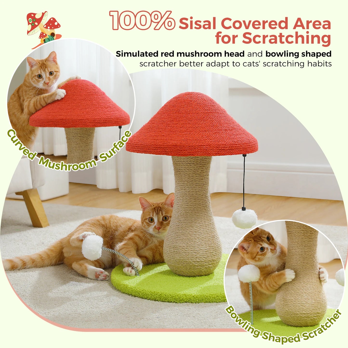 PAWZ Road Mushroom Cat Scratching Post Sisal Covered