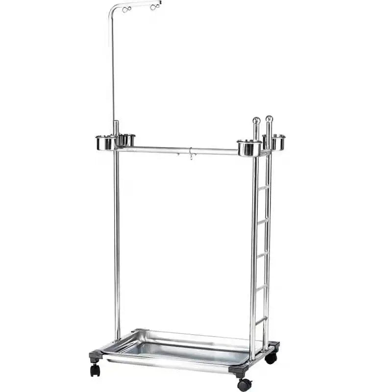 Shunmaii Metal Parrot Stand With Feeding Bowls Training Perch Wheels