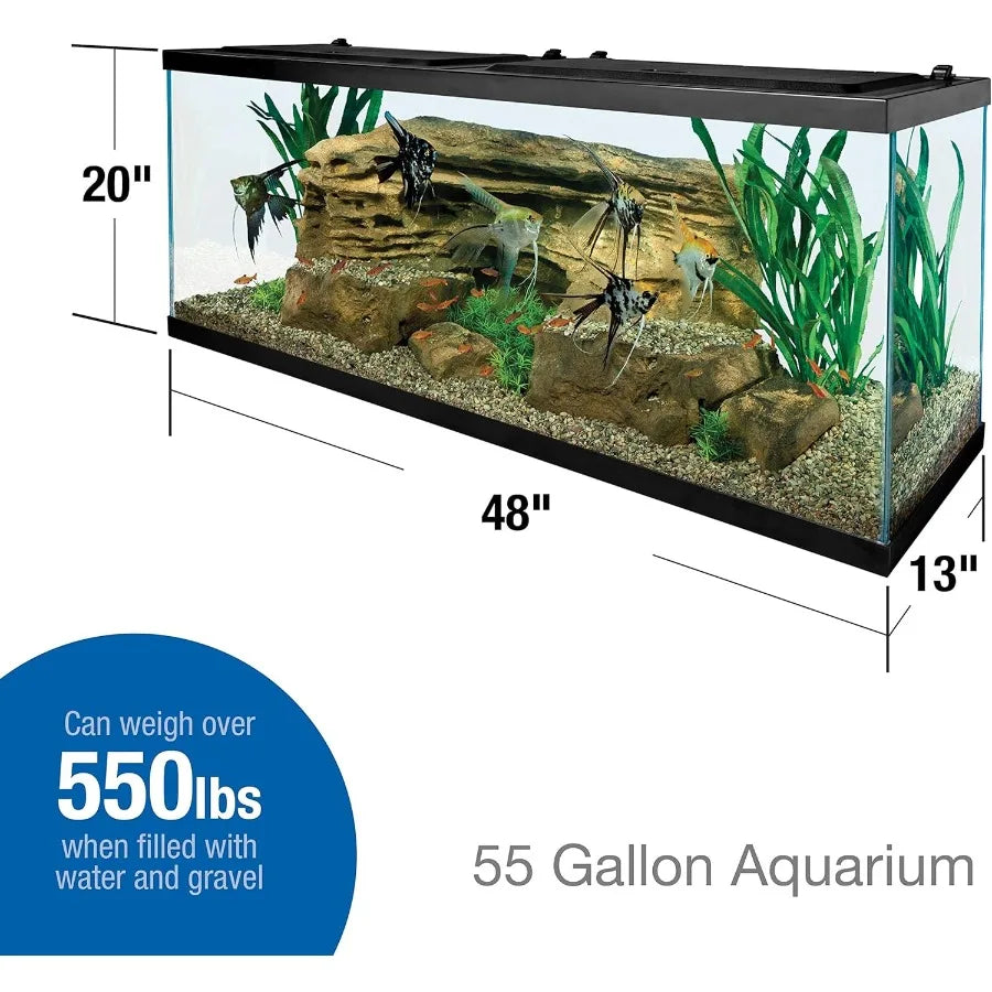 Rectangular Glass Aquarium With Built In Filtration For Home Or Office