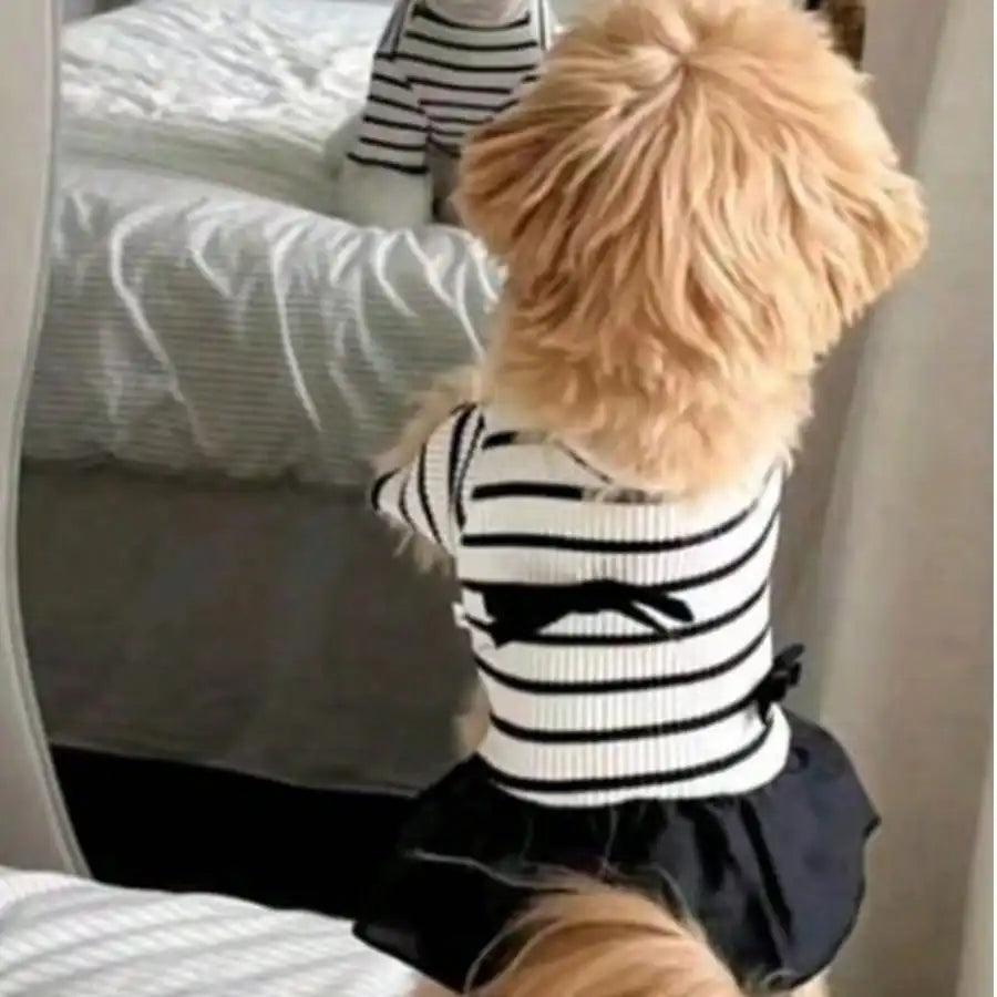 Dog Striped Casual Dress Lightweight Fabric For Spring Summer
