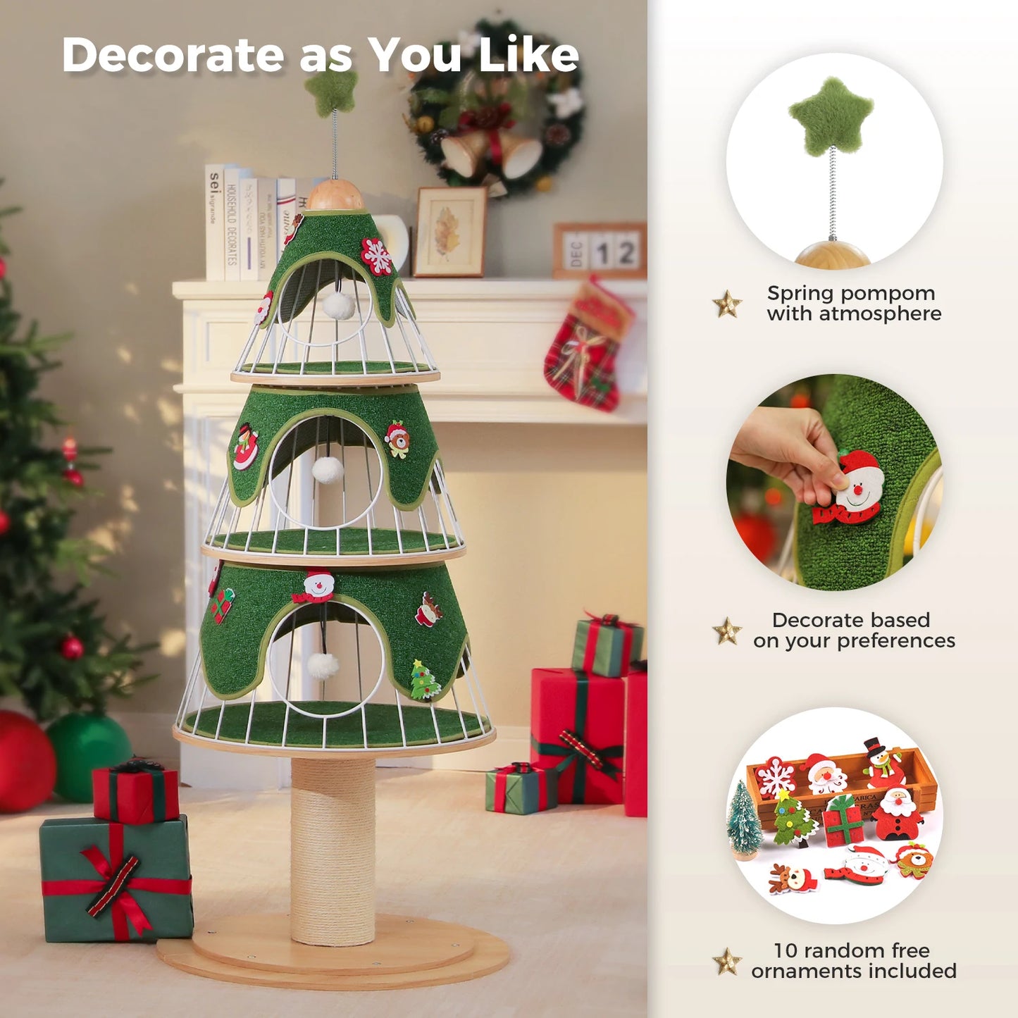 PAWZ Road Christmas Cat Tree Modern Tower With Scratch Post