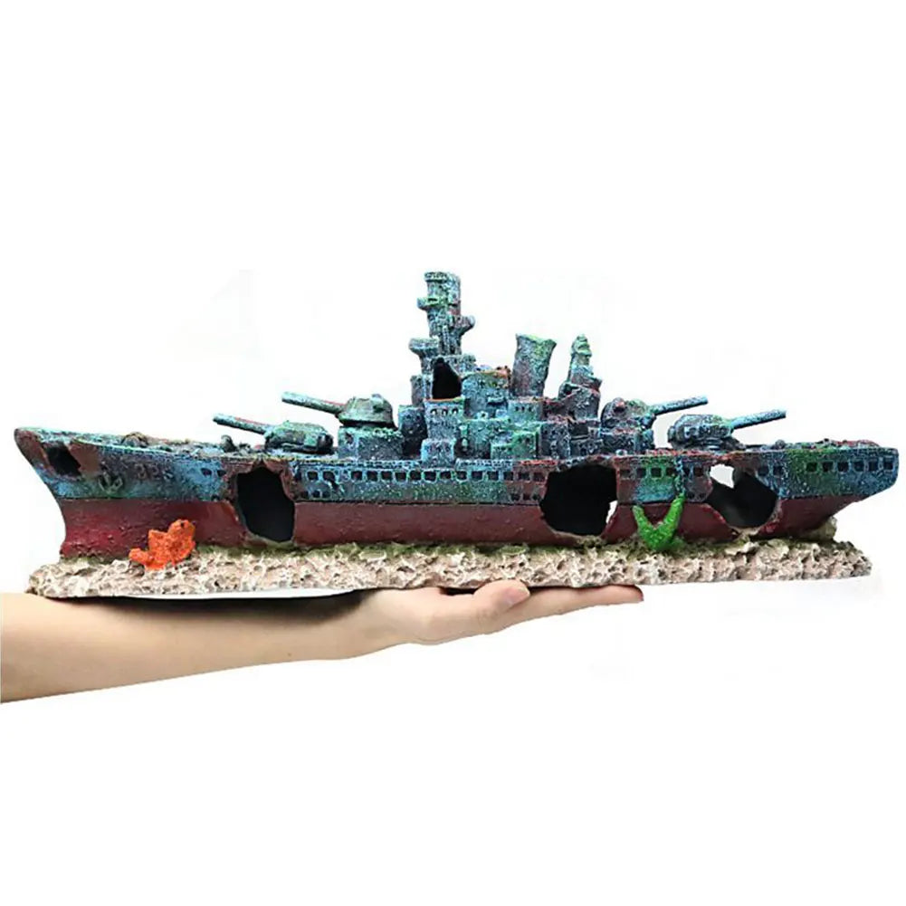 APWIKOGERH Warship Wreckage Aquarium Decor Resin Ornament