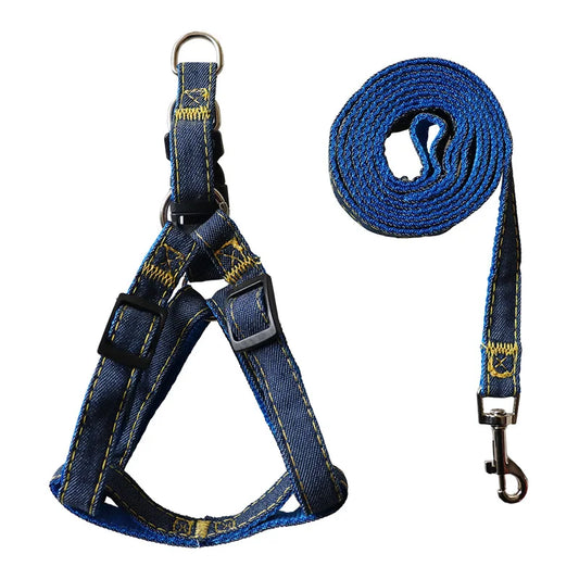 YTYINCN Denim Dog Harness Collar Set for Pets and Puppies