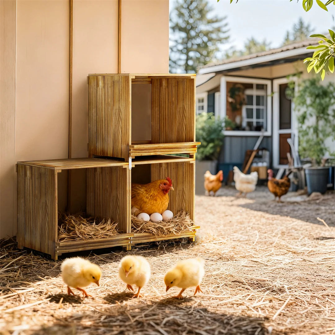 BINGOPAW 3 Compartment Pine Wood Chicken Nesting Box For Egg Laying