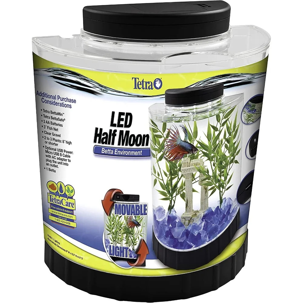 XMSJ Betta Aquarium Kit Half Moon Tank With LED Light